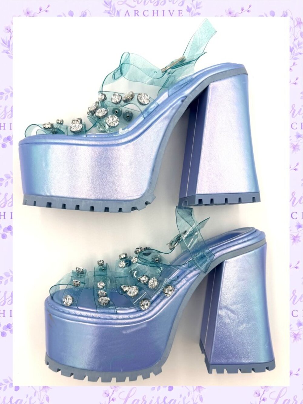 Sugar Thrillz by Dolls Kill | Self-Love Club Holographic Platform Heels | Size 7 - Picture 9 of 15